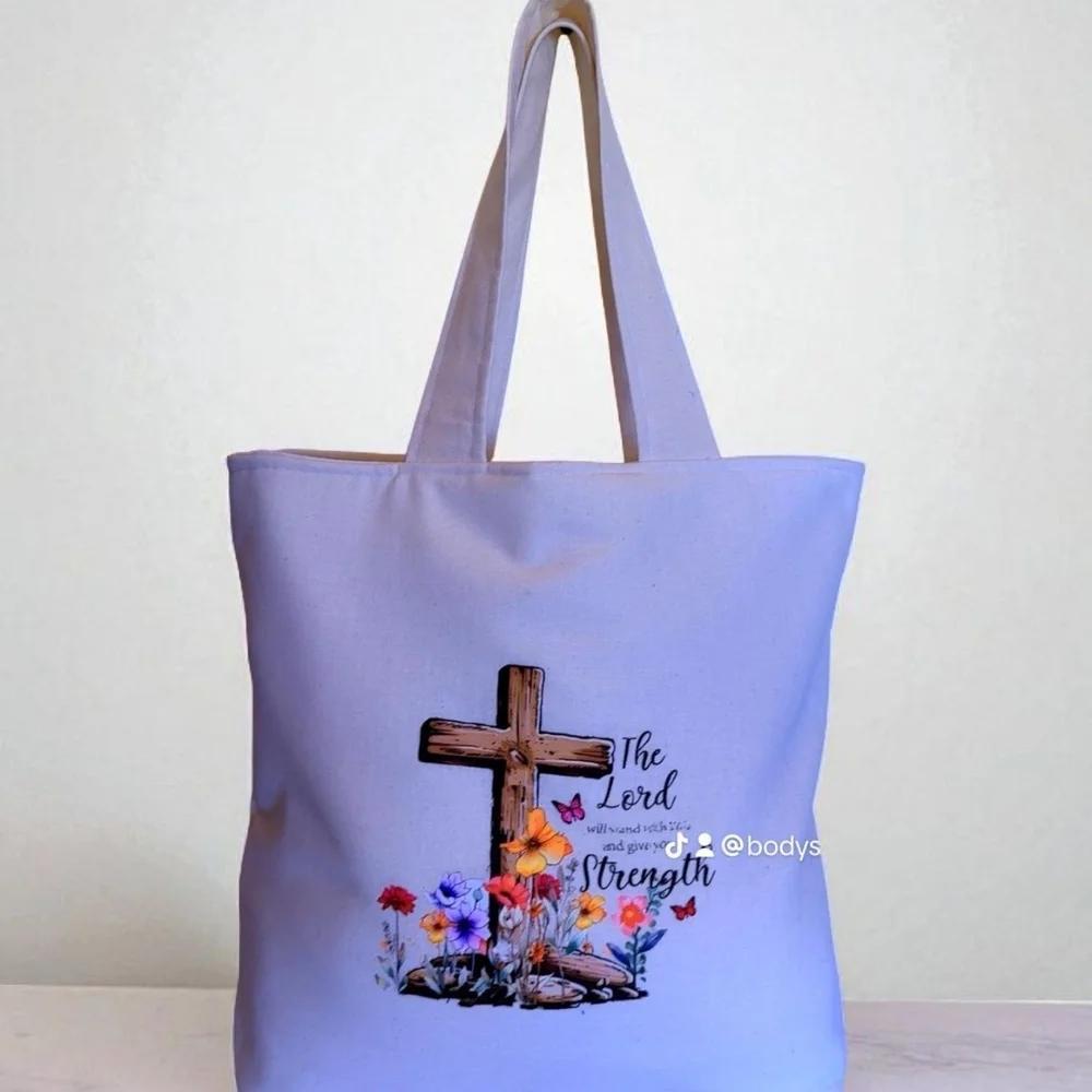 Inspirational Lavender Tote with Floral Cross